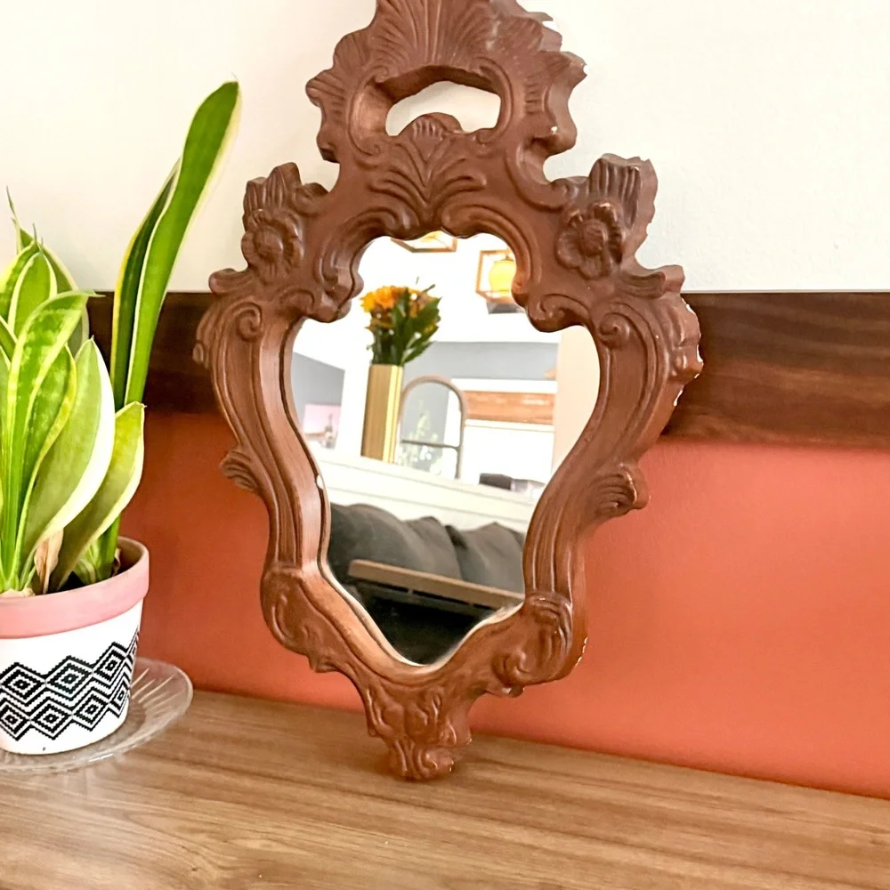 Vintage Ornate Brown Painted Wall Mirror Frame Louis XV Victorian Baroque Style